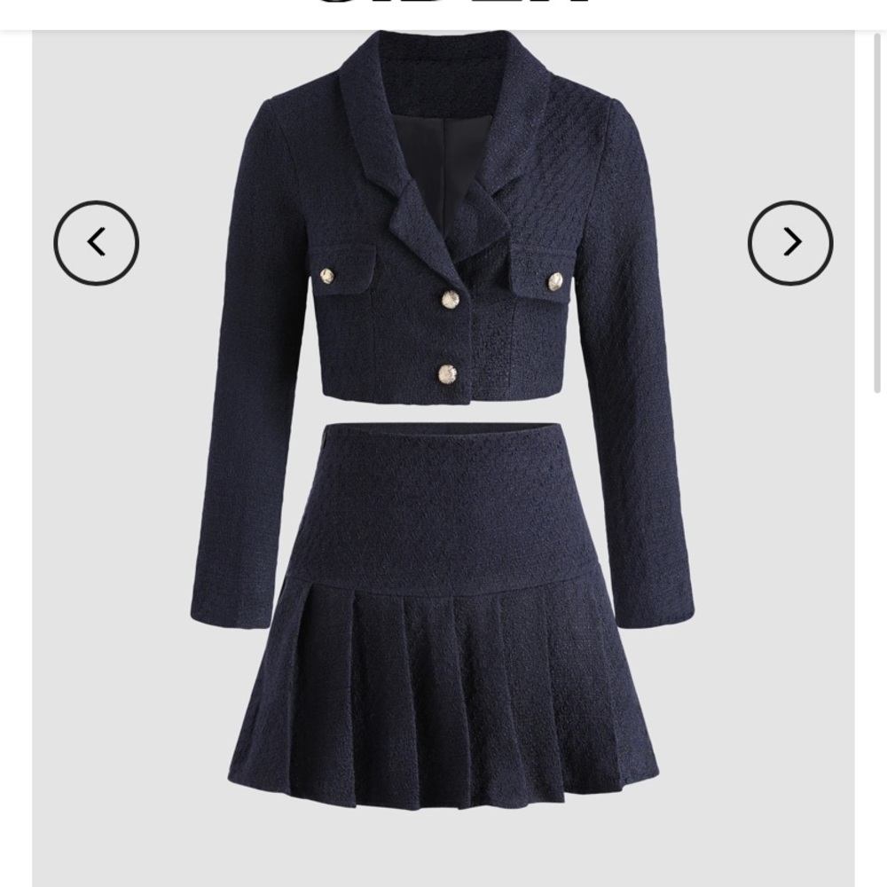 Lady blue jacket and skirt set